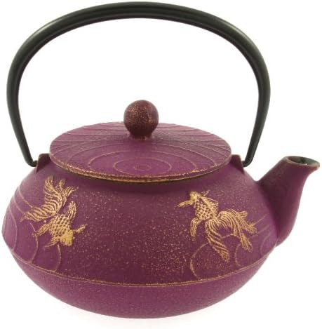 Iwachu Japanese Iron Teapot Tetsubin Gold and Purple Goldfish - Image 2