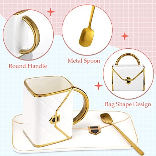 Sliner Set of 4 Handbag Coffee Mug with Saucer Purse Tea Cup Set,Classic - Image 3