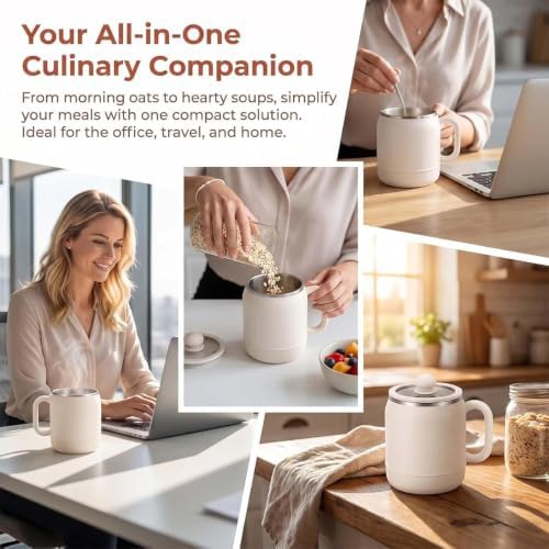 Multi-Function Portable Electric Stewing Cup, 27 Oz 6-in-1 Mini Cooker with Tea Filter Basket, 12H Keep Warm Timer and Smart Touch Control for Soup, Porridge, Rice, Milk, Noodles and Tea (Red) - Image 4