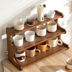 3-Tier Wooden Mug Holder Countertop, Coffee Cup Holder Mug Display Coffee Mug Organizer Mug Rack for Coffee Station Organizer Mug Shelf for Cabinet for Kitchen, Home,Brown,Short - Image 6