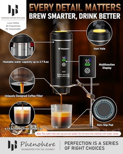 6-in-1 Portable Electric Espresso Machine–20Bar Self‑Heating camping coffee maker with 7500mA Battery,Display,compatible with Large/Small Capsules&Coffee Powder for Travel,Camping,Car&Office - Image 4