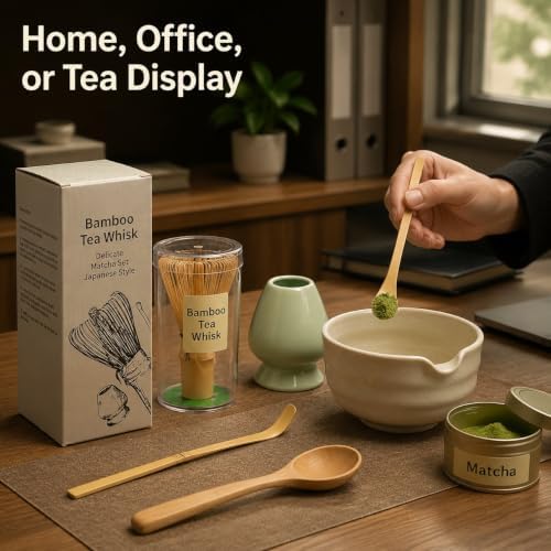 Japanese Matcha Whisk Set, 100-Prong Tea Brush and Scoop for Tea Practice - Image 6