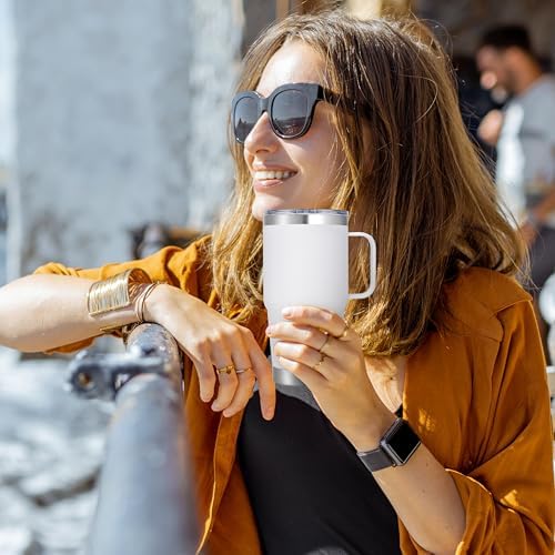 20 oz Stainless Steel Tumbler with Handle Bulk Metal Insulated Tumblers Travel Coffee Mug with Handle Double Wall Tumbler Cup with Lid and Straw, White 6 Pack - Image 2