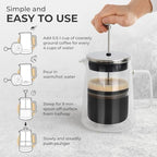 Kaffe Glass French Press Coffee Maker (27oz / 0.8L) - Double-Wall Insulated Borosilicate Glass Coffee Press - Travel & Camping - Homemade French Press Coffee - Image 2