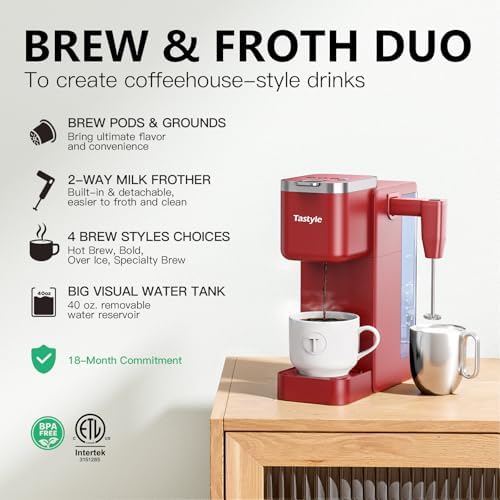 Tastyle Single Serve Coffee Maker with Built-in Detachable Milk Frother - Image 2