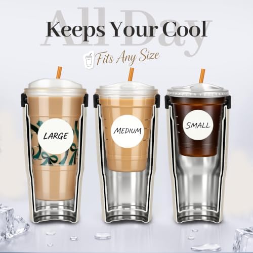 28 oz Iced Coffee Tumbler with Leak-Proof Lid – Stainless Steel Vacuum Insulated Travel Mug & Sleeve, Keeps Drinks Hot or Cold (Cream White) - Image 2