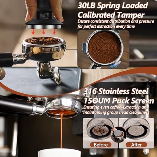 7 Pcs 51mm Espresso Accessories Kit, Spring Loaded Calibrated Tamper, WDT Tool, Coffee Measuring & Espresso Cup and Tamper Mat, Puck Screenr & Dosing Funnel, 51mm Espresso Machine Accessories - Image 4