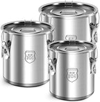 Suclain 3 Pack 304 Stainless Steel Airtight Canister with Locking Clamp Metal Sealed Food Storage Containers for Flour Rice Cereal Grain Coffee Bean and Pet Food (12l+21l+33l) by Suclain
