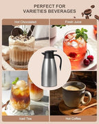 70Oz Thermal Coffee Carafe for keeping hot, 2 PCS Updated Carafe for hot liquid, Insulated Coffee Carafe Stainless Steel Thermal Pot for Coffee, Hot Water,Keep Hot 12 Hours (silver+silver) - Image 6