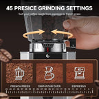 AMZCHEF Electric Coffee Grinder with Large Bean Hopper, 45 Adjustable Grind Settings, Conical Burr Mill, Digital Timer, Anti-Static Design for Home and Office Coffee Stations - Image 5