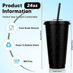 24 Pack Plastic Tumblers with Lids and Straw, Reusable Cups with Lids and Straws Colorful Cups for Cold Drink Iced Coffee, Plastic Tumbler Bulk for Party Birthday Gifts (24 oz, Black) - Image 3