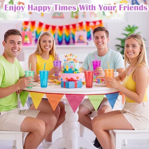 Honeydak 30 Pack Plastic Tumblers with Lids and Straws Bulk, Neon Color - Image 4
