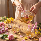 Maxdot 5 Pcs Floral Glass Tea Set, 51 oz Daisy Teapot with Infuser - Image 4