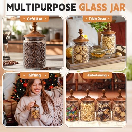 Suclain 6 Pack 24oz Glass Spice Jars with Dark Wood Lids Vintage Canisters with Begonia Pattern Airtight Food Storage Container for Home Kitchen Tea Coffee Spice Pantry Organization Decorations - Image 5
