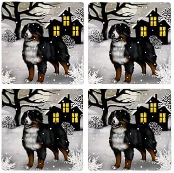 CafePress BERNESE MOUNTAIN DOG SNOWY DAY Tumbled Stone - Set of 4 Coasters Set of 4 w/holder - Image 4