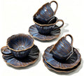 HVH Cappuccino Cups with Saucers Set of 4, 10 oz Reactive Glaze Ceramic Coffee Cup For Espresso, Latte, Cafe Mocha, Tea Cups and Saucer Set for Kitchen or Cafe, Corn Poppy Series (Reactive Darkblue) by HVH