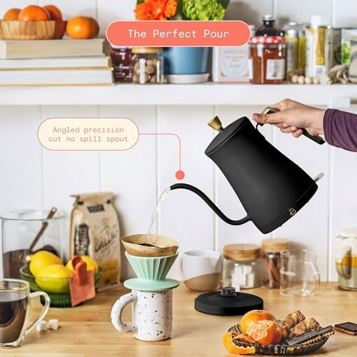 1 Liter Electric Gooseneck Kettle with Precision Pour Spout, Auto Shut Off, Cordless Design, 1200W (Black Sesame) - Image 3