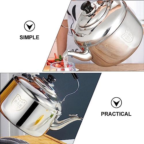 HEMOTON Household Teakettle Tea Kettle Stovetop Whistling Teakettle Stainless Steel Tea Pots Classic Teapot Stovetop Kettle Water Boiler with Cool Handle for 4L - Image 2