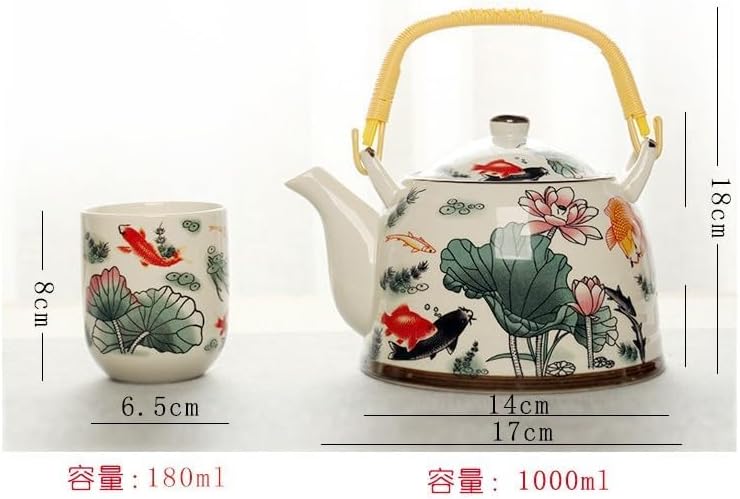 27oz Large Teapot Set Ceramic Tea Maker with Stainless Steel Infuser for Loose Leaf Tea or Bags Tilting Pot Floral Tea Kettle with 6pcs Cups (Lotus) - Image 7