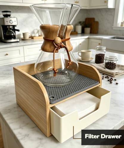 Bamboo Caddy Organizer stand for Chemex Glass Pour Over Coffee Maker - Image 2