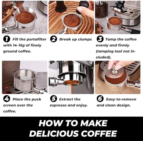 51mm Bottomless Portafilter 2 Ears Fits for Delonghi ECP3420, EC155, BCO430, EC260, and ECP3120, Espresso Accessories Kit includes Puck Screen, WDT Tool, Dosing Funnel, Double Shot Filter Basket - Image 5