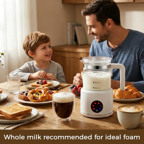 Milk Frother and Steamer, 6 in 1 Milk Steamer and Milk Warmer, 17oz Auto Shut Off Electric Frother with Touch Screen, Hot/Cold Foam Maker for Coffee, Latte, Cappuccino, Hot Chocolate,White - Image 2