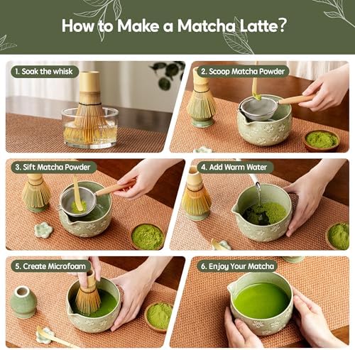 Matcha Whisk Set, Ceramic Matcha Set, 6 Pcs Matcha Kit Includes Matcha Bowl, Matcha Whisk with Holder, Bamboo Scoop, Scoop Rest, Sifter, Ceremonial Matcha Tea Set, Perfect Gifts, Green - Image 7