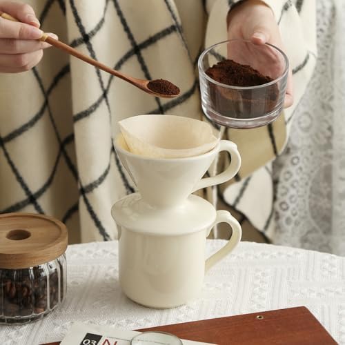 Ceramic Flower-shaped Tea Cup and Saucer Set 5oz/150ml Cappuccino Coffee Mug and Saucer, Unique Designer Pottery Gift for Tea Lovers (Ivory) - Image 7