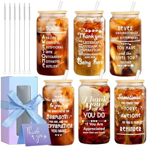 6-Pack Employee Appreciation Gifts Glass Cups, 16oz Coffee Cups by OLSUNOR