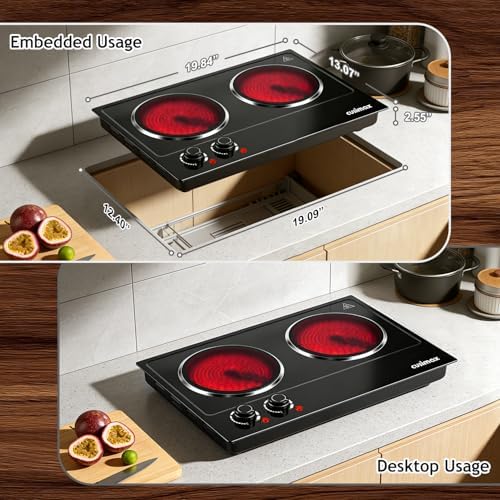 CUSIMAX Double Burner, 1800W Ceramic Electric Hot Plate for Cooking, Black - Image 5