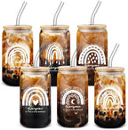 Uiifan 6 Pcs Rainbow 16oz Glass Cups Bamboo Lids Straws Appreciation Gift by Uiifan