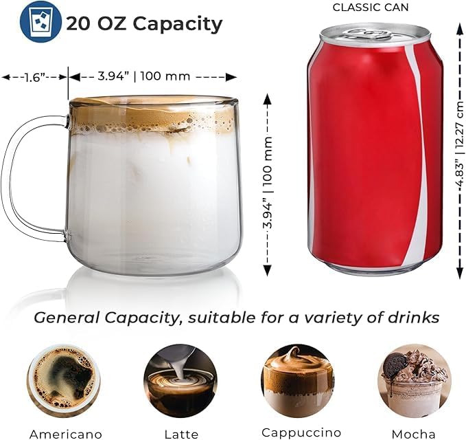 500ml Large Glass Coffee Mugs with Handle – Set of 2 | Clear Glass Cups for Latte, Cappuccino, Tea & Hot Beverages - Image 3