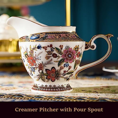 ACMLIFE Tea Set for Adults, Bone China Tea Set with Cups, Tea Cup Set Vintage Floral Porcelain Tea Set for 6, Vintage Floral Tea Cup Set With Teapot, Tea Party Sets for Women Gift，Gift Box (Pink) - Image 5
