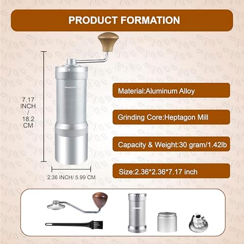 Manual Coffee Grinder,Multiple Grinding Settings,Espresso Grinder With Sharp Hexagonal Mill Core & Walnut Handle,Portable Mini Coffee Grinder for Office Travel Camping - Image 4