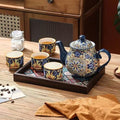 ACMLIFE Tea Sets for Adults, Ceramic Teapot Set with Cups for 4, Boho Tea Set with Tray, Vintage Floral Fine China Tea Set, Bohemian Gift for Mother's Day, Blue and White (blue) by ACMLIFE