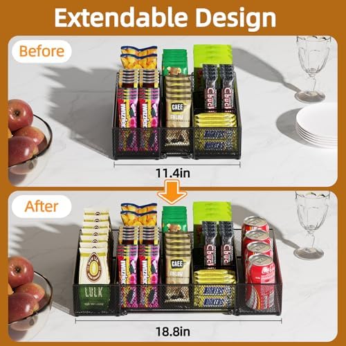 Expandable Snack Organizer, Adjustable Snack Container with 9 Compartments, Kitchen Countertop and Pantry Storage Tray for Tea Bags, Coffee Pods, Candy, and Cookies - Image 2