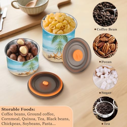 Stainless Steel Coffee Storage Containers with Airtight Lid, Beach Starfish Seashell Palm Leaves 17oz Food Storage Container Kitchen Canister for Tea, Coffee Beans, Ground, Sugar Storage - Image 5