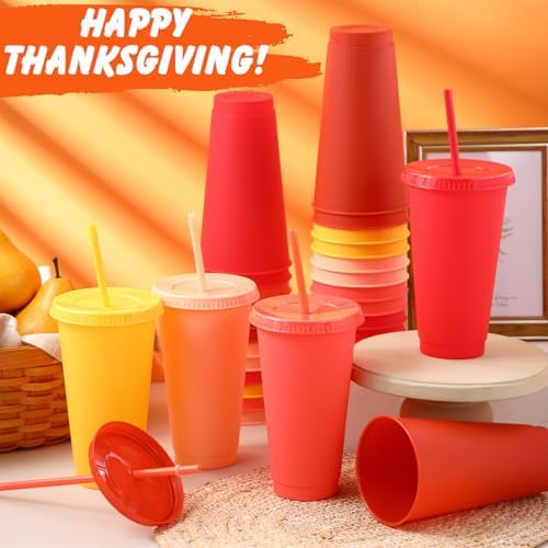 Honeydak 30 Pack Plastic Cups with Lids Straws,Fall Color - Image 3