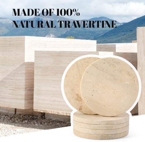 Koville Travertine Marble Coasters for Home Decor, Marble Coasters Set of 6 - Image 3