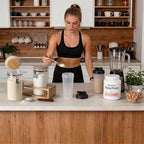 Glass Protein Powder Container Set, 40oz Airtight Collagen Storage Jars with Bamboo Lids & 1 TBSP Measuring Spoons (2 Pack) - Wide Mouth Aesthetic Countertop Dispenser Organizer for Kitchen - Image 2