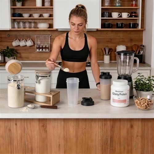 Glass Protein Powder Container Set, 40oz Airtight Collagen Storage Jars with Bamboo Lids & 1 TBSP Measuring Spoons (2 Pack) - Wide Mouth Aesthetic Countertop Dispenser Organizer for Kitchen - Image 2
