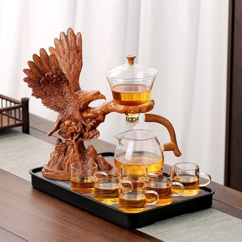 Zurucily Semi Automatic Teapot Set, Glass Teapot Set with Strainer Kungfu Tea Sets (Brown eagle) - Image 4