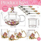 Maxdot 5 Pcs Floral Glass Tea Set, 14 oz Moth Orchid Teapot with Infuser - Image 2