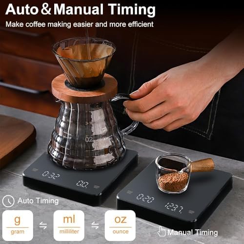 OBEST Mini Coffee Scale with Timer, Portable Kitchen Food Scale with Invisible Screen Rechargeable Digital Coffee Scale Espresso Scale with Timer 3kg/0.1g Precision Scale Classic Black - Image 6