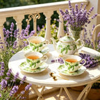 Vintage Porcelain Floral Tea Set — 22oz Teapot + 2 Tea Cup & Saucer Sets + 2 Gold Spoons | Porcelain Teapot and Cup Set, Tea for One/Tea Party Set (Green) - Image 6