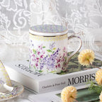 KAMMAK Bone China Coffee Mugs, 15oz Floral Tea Cups with Lid and Infuser - Image 3