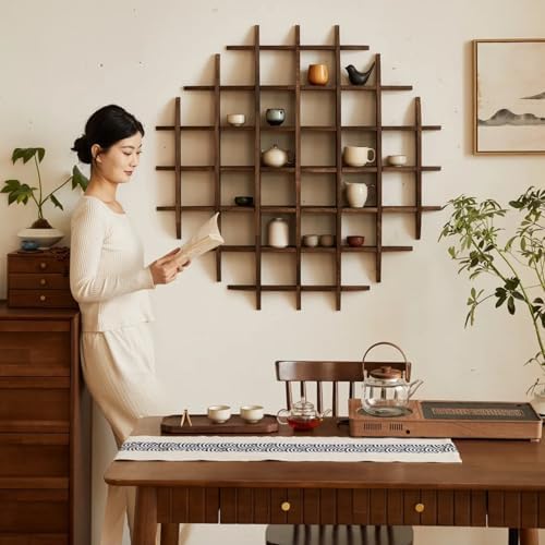 Solid Wood Chinese Tea Cup Holder, Wall Mounted Mug Display Shelf - Image 2