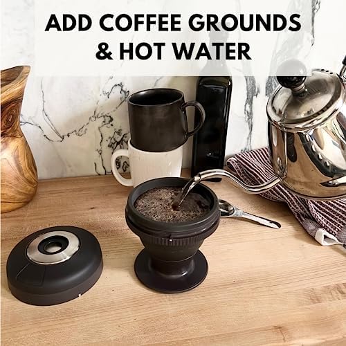 Single Serve 8oz Coffee French Press | No Coffee-Plastic Contact | Stainless Steel Filter | Portable for Home, Camping, Travel, Outdoors | Immersion Brewer/Maker for Full Flavor (Black) - Image 4