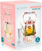 Teabloom Buckingham Palace Teapot & Flowering Tea Gift Set (6 Pieces) - Stovetop Safe Glass Teapot (40 OZ / 1.2 L / 4-5 CUPS), Porcelain Lid, Tea Warmer, Loose Tea Infuser, 2 Gourmet Rose Tea Flowers - Image 5