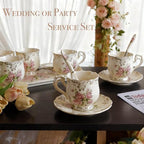 Ceramic Cup Set of 6 with 6 Spoons and a Tray, 350ml Capacity, Cup Set with Stand for Tea Party or Wedding, White Rose - Image 4